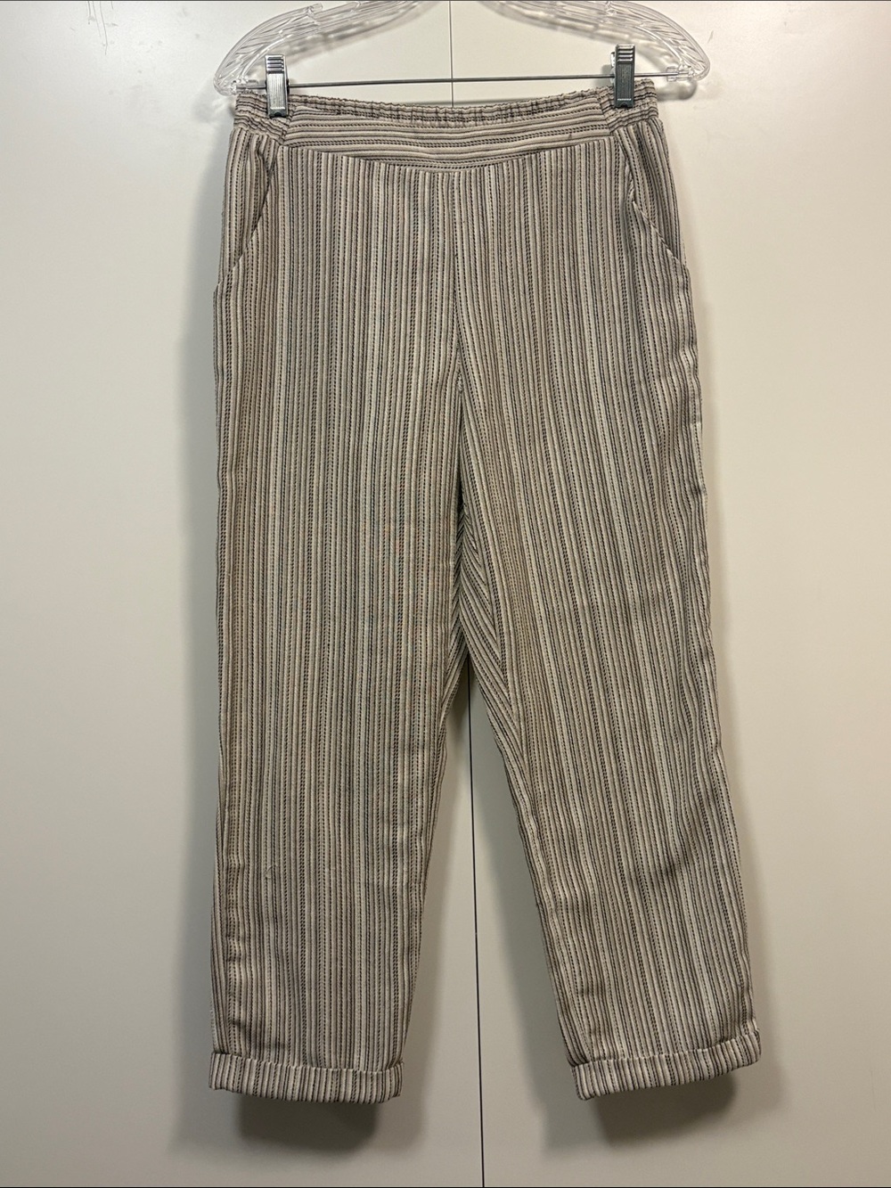 Sienna Sky Black, Beige & Brown Striped cropped pants M